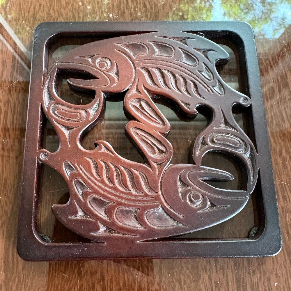 Vintage BOMA Recycled Glass Mini Trivet, Canadian Salmon Fish Design